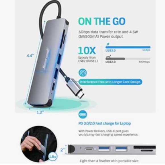 USB C Hub, Hiearcool Adapter USB C - Picture 3 of 4